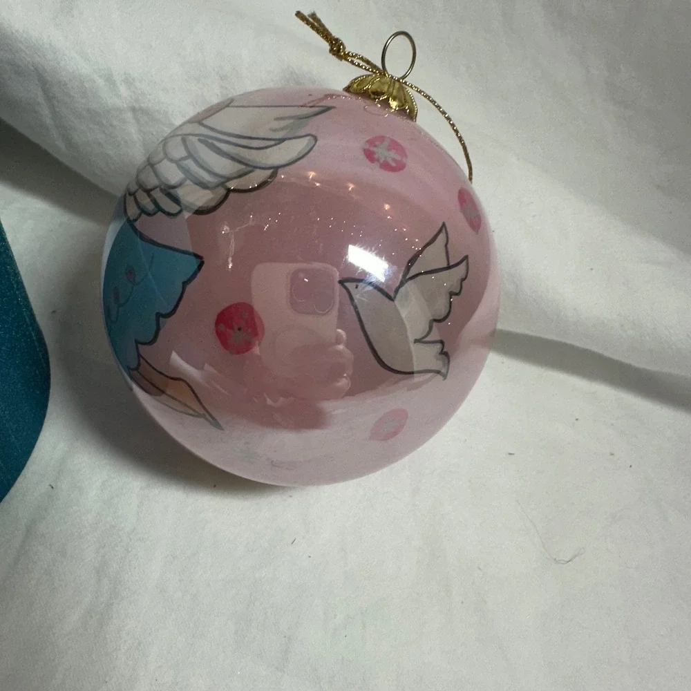 Li Bien Christmas Ornament Pink Angel Hand Painted Glass Excellent With Box